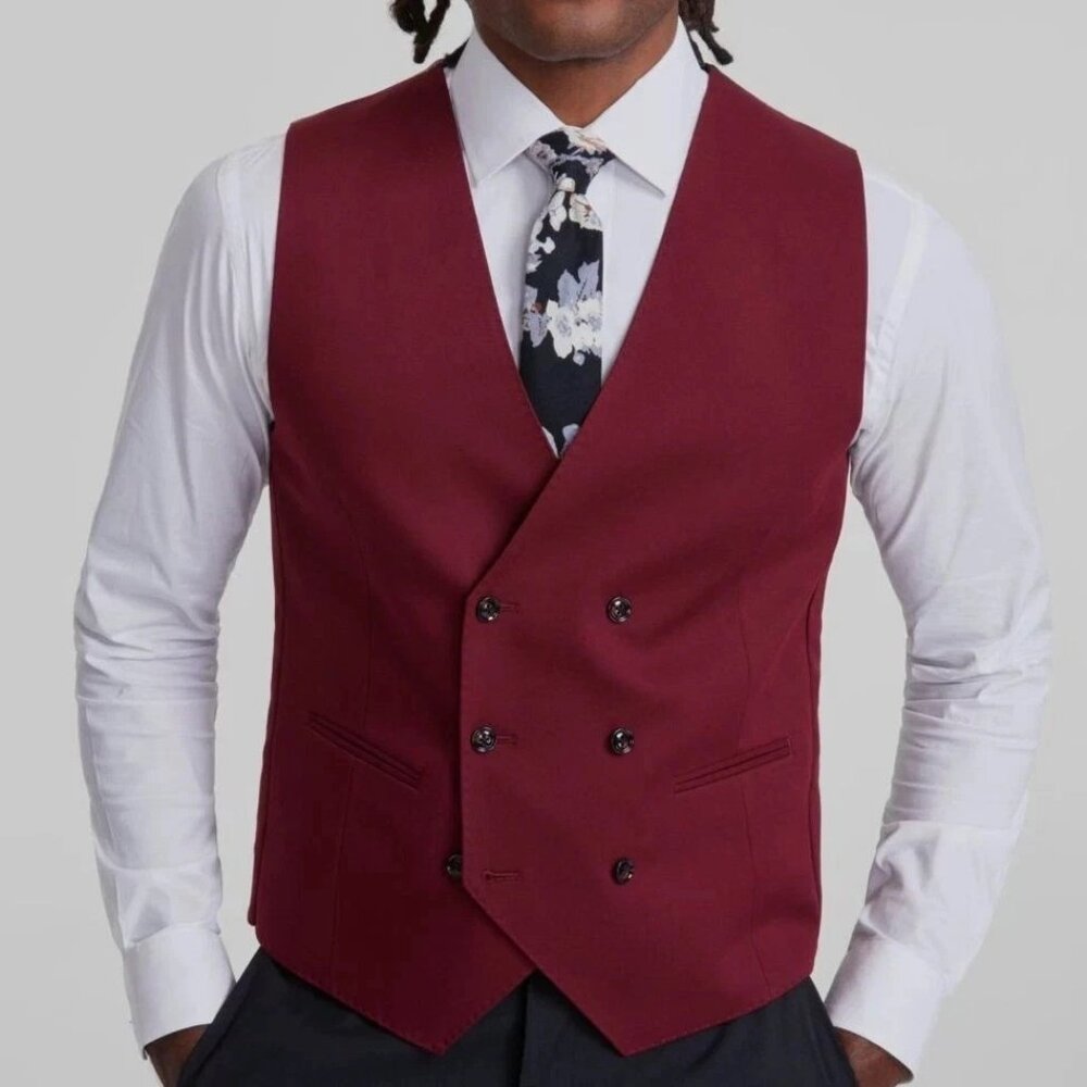 TAYION Mens‎ Classic fit Double Breasted Suit Vest Size Small Red E091450